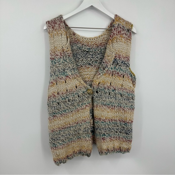 Handmade Sweater Vest Cardigan Size Medium Hoho Western Cottage Fall Cozy Knit - Picture 2 of 8
